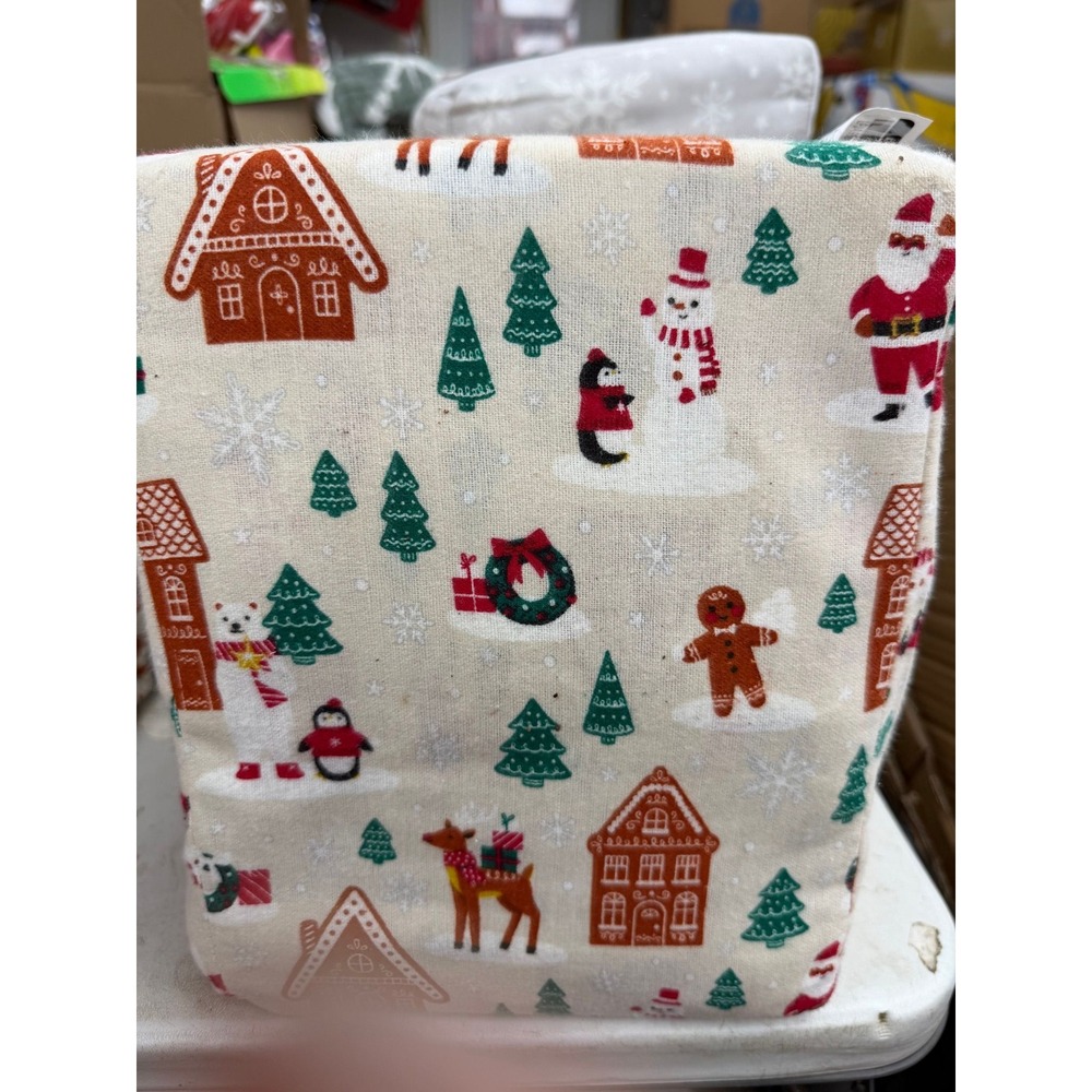 #143 Wondershop Full Flannel Christmas Sheet Set Snowman Reindeer 4 Piece Cream